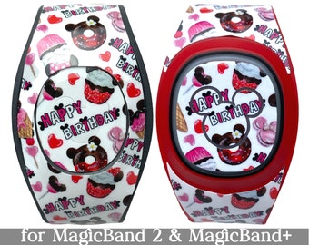 Happy Birthday Minnie Snacks Skin for MagicBand 2 or MagicBand+ | Magic Band Decal | Disney Trip | Fits Child & Adult MagicBand, DisneyBand