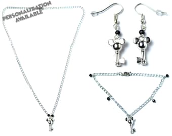 Mickey Mouse Key Jewelry Set | Mickey Mouse Earrings, Necklace & Bracelet | Disney World Trip Accessories | Gift for Disney Fan | Magic Key