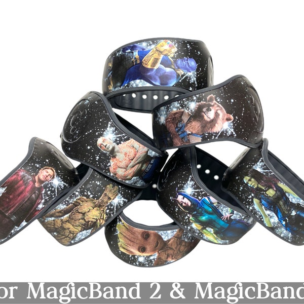 Guardians of the Galaxy Skin for MagicBand 2.0 or MagicBand+ | Star Lord Gamora Drax Rocket Groot Thanos | Fits Child & Adult Magic Band