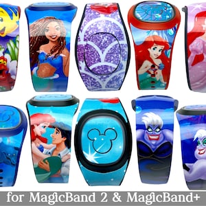Kleine Meerjungfrau Skins für MagicBand 2.0 oder MagicBand+ | Ariel Magic Band Aufkleber | Ursula, Flunder | Disney Welt | Passend für Kind & Erwachsene Band