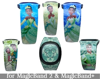 Princess and the Frog Skin for MagicBand 2 or MagicBand+ | Magic Band Decal | Tiana, Naveen | Fits Child & Adult Magic Band | Purple Mickey