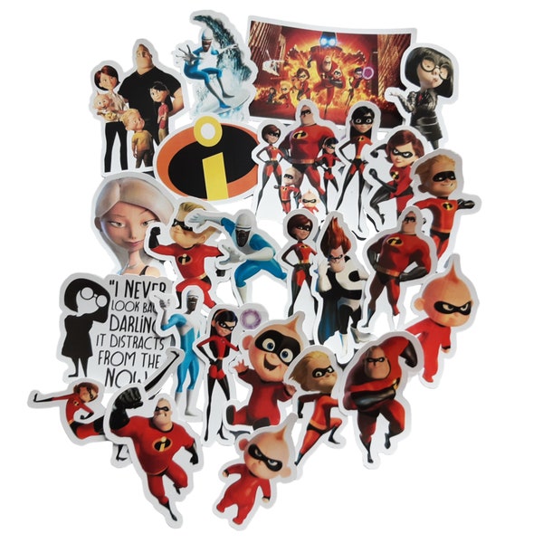 Incredibles Stickers | Vinyl Sticker for Laptop, Scrapbook, Phone, Luggage, Journal, Party Decoration | Assorted Stickers