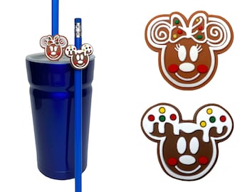 Gingerbread Mickey & Minnie Straw Buddies | Christmas Holiday Pencil Topper | Tumbler Decoration | Disney Cruise Fish Extender | Party Gift