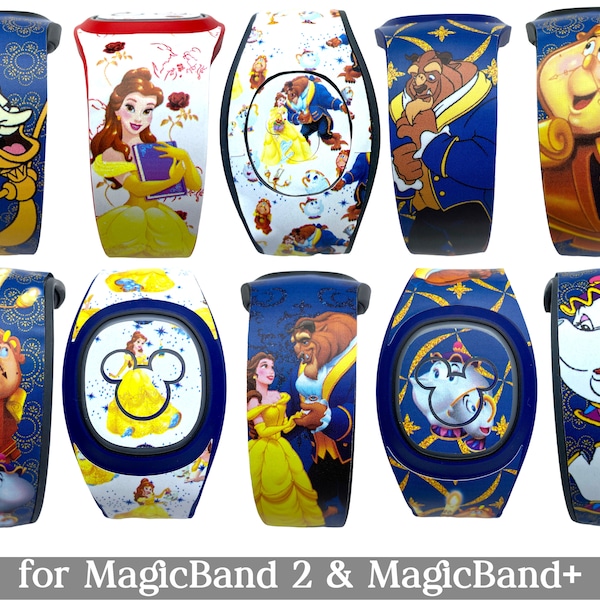 Skins La Belle et la Bête pour MagicBand 2.0 ou MagicBand+ | Sticker bande magique Belle, lumière, puce | Convient aux enfants et aux adultes | Disney World