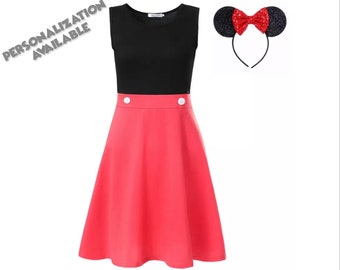 Adult Mickey Mouse Dress with Minnie Ears | Disney Costume | Disney World Vacation Outfit | Disneyland Cosplay | Halloween Dress Up Clothes