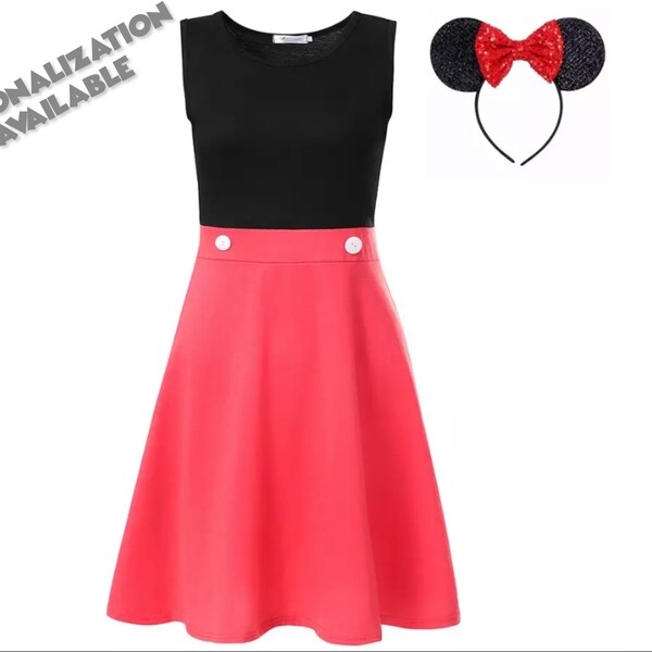 Adult Mickey Mouse Dress with Minnie Ears | Disney Costume | Disney World Vacation Outfit | Disneyland Cosplay | Halloween Dress Up Clothes