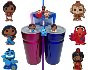 Aladdin Straw Buddies | Disney Pencil Topper | Jasmine, Genie, Apu, Iago, Jafar | Loot Bag Party Favors | Cruise Fish Extender Gift