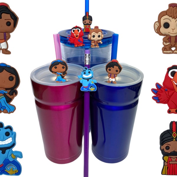 Aladdin Straw Buddies | Disney Pencil Topper | Jasmine, Genie, Apu, Iago, Jafar | Loot Bag Party Favors | Cruise Fish Extender Gift