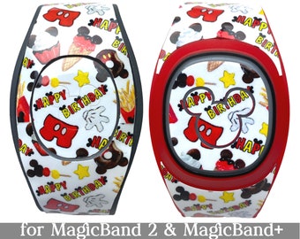 Happy Birthday Mickey Snacks Skin for MagicBand 2 or MagicBand+ | Magic Band Decal | Disney Trip | Fits Child & Adult MagicBand, DisneyBand