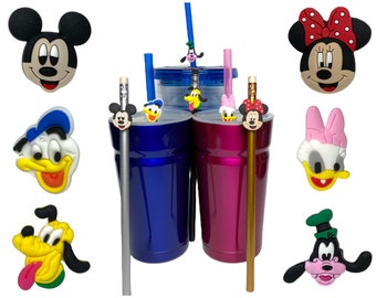 Disney Mickey & Friends Straw Buddies | Mickey, Minnie, Donald, Daisy, Goofy and Pluto Pencil Toppers | Birthday Party Loot Bag Gift