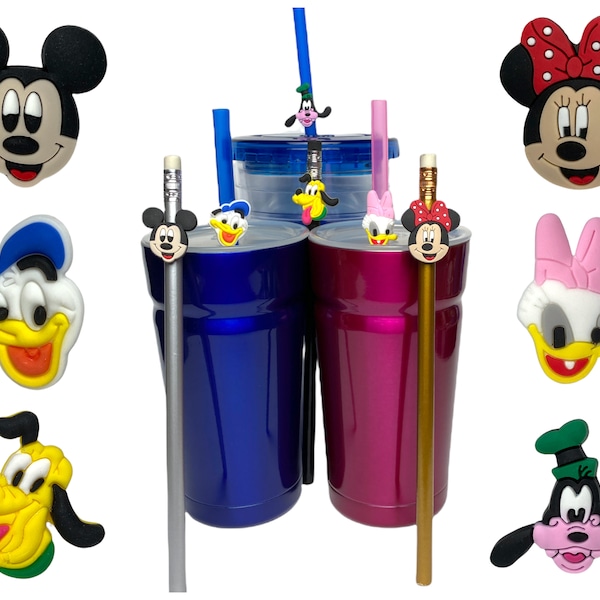 Disney Mickey & Friends Straw Buddies | Mickey, Minnie, Donald, Daisy, Goofy and Pluto Pencil Toppers | Birthday Party Loot Bag Gift