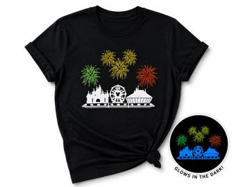 Glow Disneyland Fireworks T-Shirt | Family Vacation Outfit | Sleeping Beauty Castle, Space Mountain, Pal-A-Round California Adventure