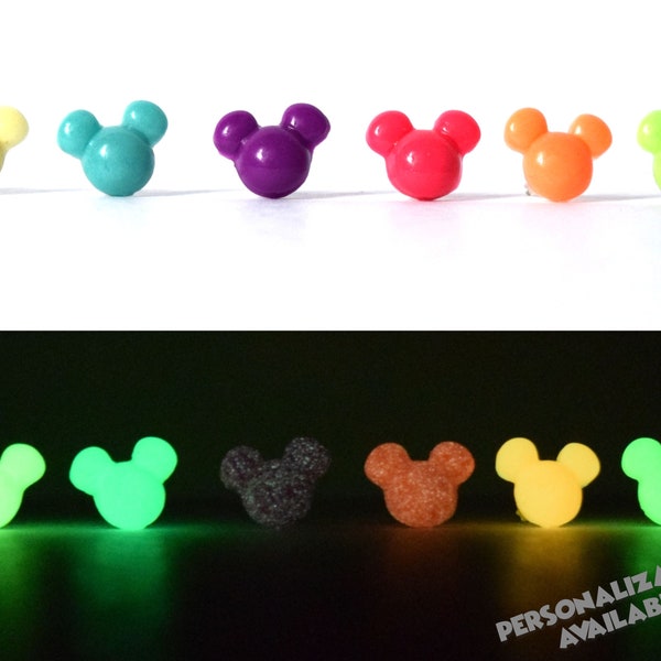 Glow in the Dark Mini Mickey Stud Earrings | Mickey Mouse Studs | Mickey Head Earrings | Glow Mickey Mouse Earrings | Glow Mickey Earrings