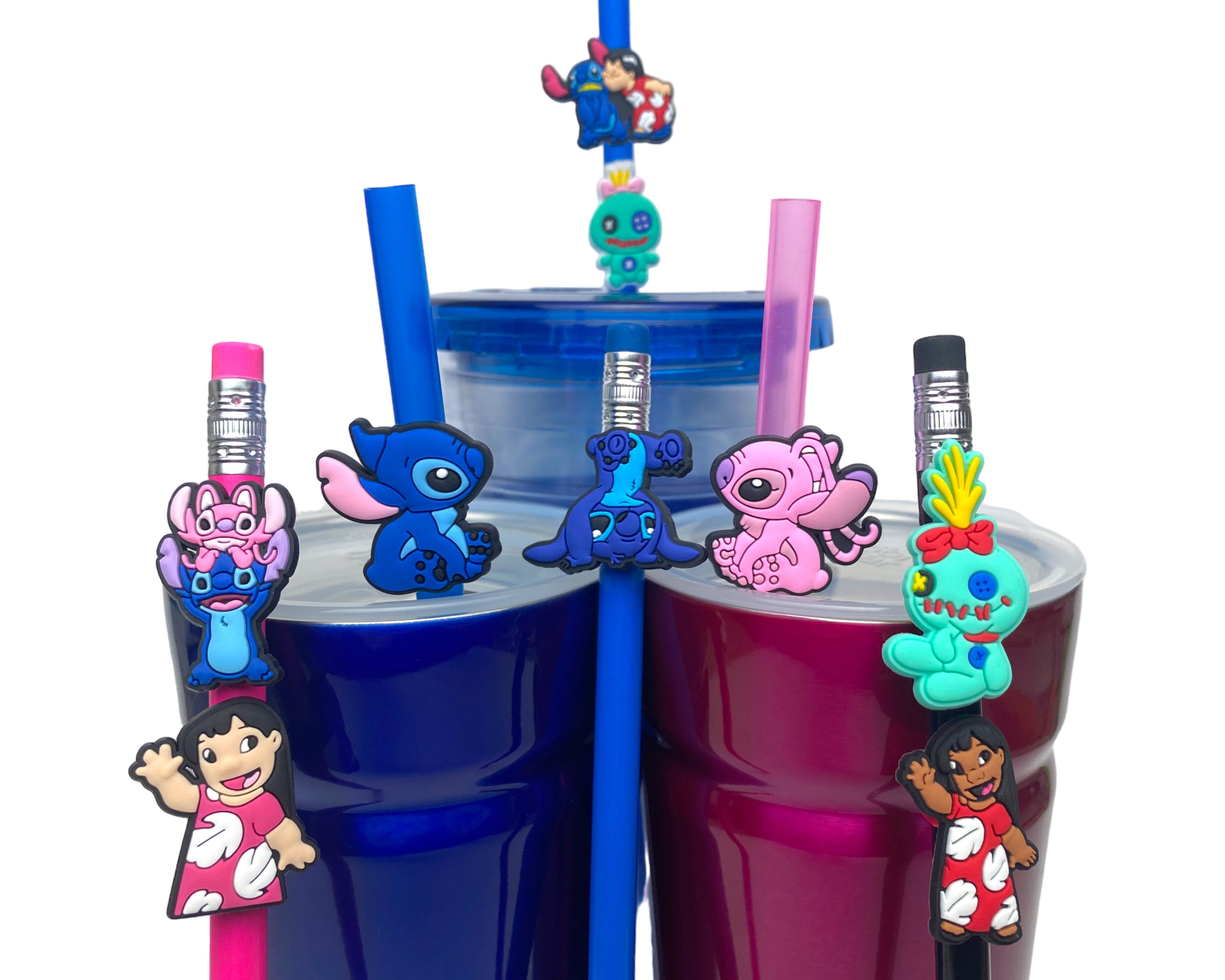 10Pcs Disney Lilo & Stitch Straw Topper Reusable Drinking Pen