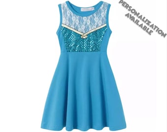 Child Elsa Dress | Frozen Costume | Disney World Vacation Outfit | Disneyland Cosplay | Halloween Dress Up Clothes | Cotton Fabric