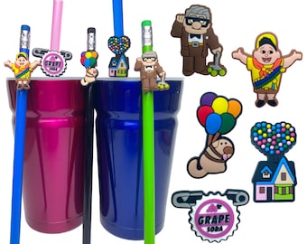 Up Straw Buddies | Disney Pencil Toppers | Birthday Party Loot Bag Favour | Cruise Fish Extender | Gift for Disney Fan | Carl, Russell, Dug