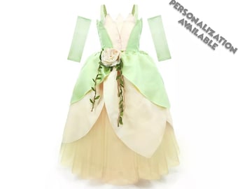 Child Tiana Dress | Princess and the Frog Costume | Disney World Vacation Outfit | Disneyland Cosplay | Halloween Dress Up Clothes