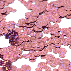 Rosa holografisk Musse Pigg-konfetti | Rosa Musse Pigg-konfetti | Musse Pigg-dekorationer | Disney-konfetti | Disney-födelsedagsfestdekorationer bild 1