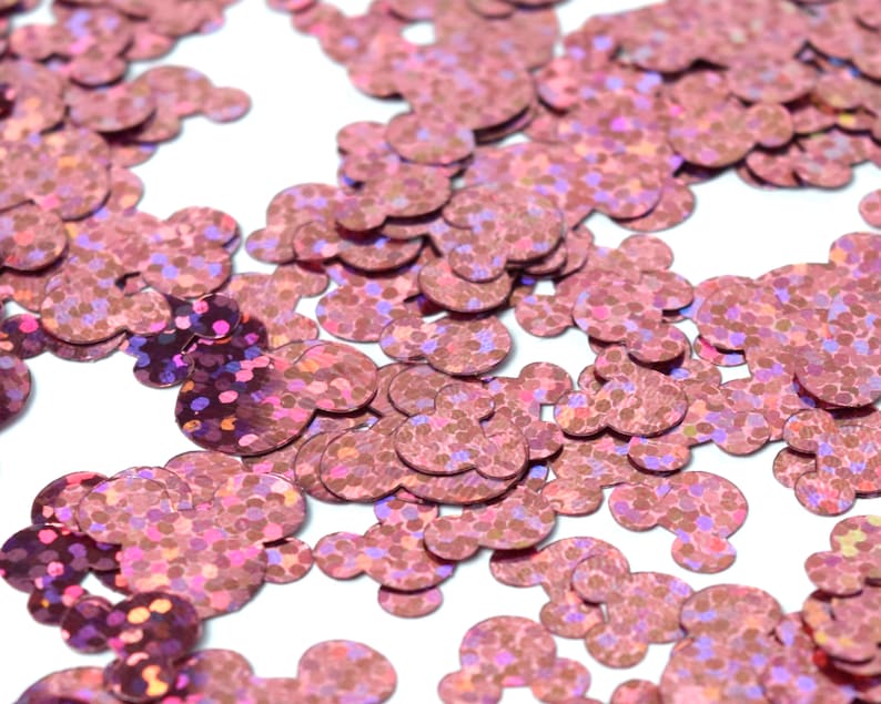 Rosa holografisk Musse Pigg-konfetti | Rosa Musse Pigg-konfetti | Musse Pigg-dekorationer | Disney-konfetti | Disney-födelsedagsfestdekorationer bild 1