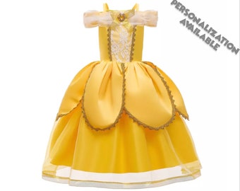 Child Beauty & the Beast Dress | Princess Belle Costume | Disney World Vacation Outfit | Disneyland Cosplay | Halloween Dress Up Clothes