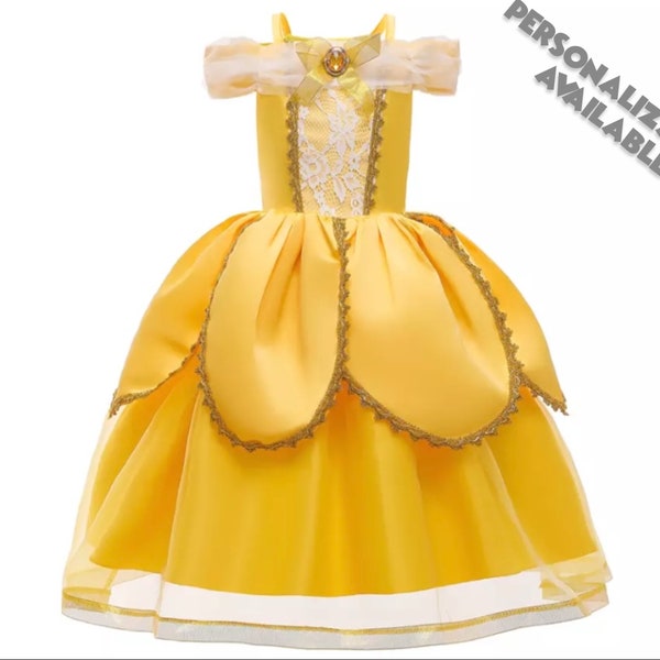 Vestido de Bella y Bestia Infantil / Disfraz de Princesa Bella / Traje de vacaciones de Disney World / Cosplay de Disneyland / Ropa de vestir de Halloween