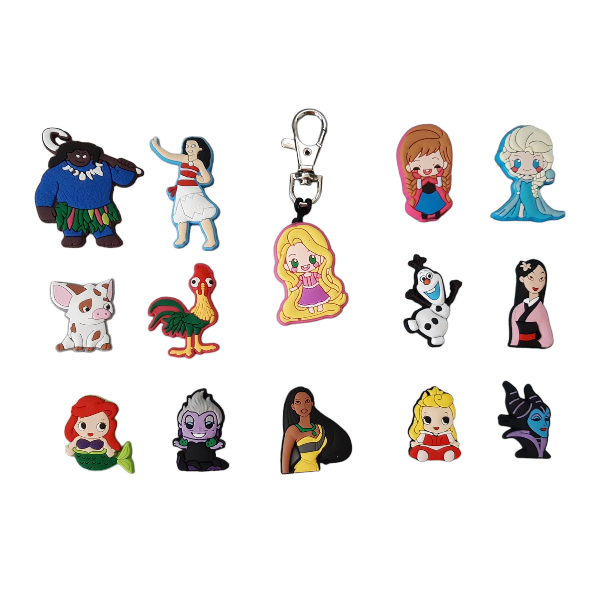 6 PCS DISNEY PRINCESS Zipper Pull Clip- on ENAMEL METAL CHARMS