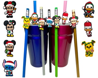 Christmas Disney Mickey Mouse & Friends Straw Buddies | Mickey, Minnie, Donald, Daisy, Pluto and Stitch Pencil Toppers | Loot Bag Gifts