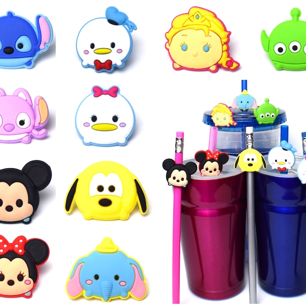 Cute Disney Straw Buddies | Mickey, Minnie, Donald, Daisy, Pluto, Elsa, Alien, Stitch, Angel, Dumbo Pencil Topper | Party Loot Bag Gift