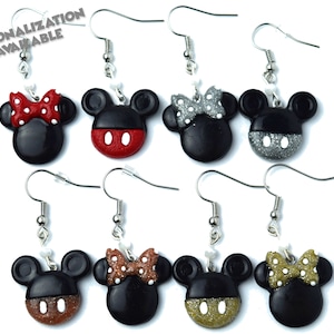 Mickey and Minnie Drop Earrings | Gold, Silver, Rose Gold and Red Minnie and Mickey Earrings | Mickey Mouse Earrings | Minnie Mouse Earrings