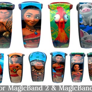Moana Skins for MagicBand 2.0 or MagicBand+ | Magic Band Decal Decoration | Maui, Heihei, Pua | Fits Child & Adult Magic Band