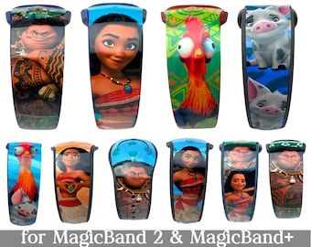 Moana Skins for MagicBand 2.0 or MagicBand+ | Magic Band Decal Decoration | Maui, Heihei, Pua | Fits Child & Adult Magic Band