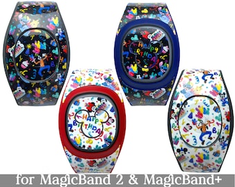 Happy Birthday Disney Characters Skin for MagicBand 2 or MagicBand+ | Magic Band Decal | Disney Trip | Fits Child & Adult MagicBand