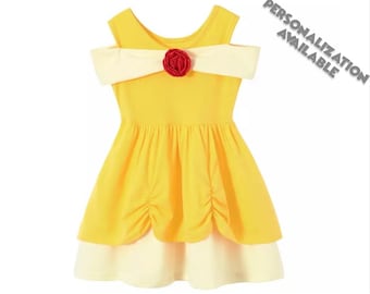 Child Belle Dress | Beauty & the Beast Costume | Disney World Vacation Outfit | Disneyland Cosplay | Halloween Dress Up Clothes | Fabric