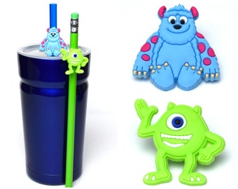 Monsters Inc. Straw Buddies | Sully & Mike Wazowski Pencil Topper | Birthday Party Loot Bag Gift | Reward or Prize | Tumbler Decoration