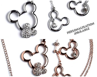 Mickey Mouse Necklace and Earrings | Rose Gold & Silver Mickey Jewelry | Disney World Trip Accessories | Gift for Disney Fan