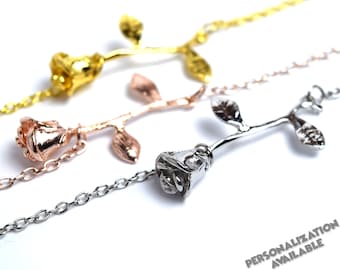 Gold, Silver and Rose Gold Rose Bracelets | Rose Jewelry | Flower Jewelry | Flower Bracelets | Beauty and the Beast Jewelry | Disney Jewelry