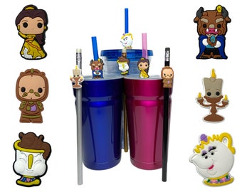 Beauty & the Beast Straw Buddies | Belle, Cogsworth, Lumiere, Mrs. Potts, Chip Pencil Toppers | Birthday Party Loot Bag Gifts | Prizes