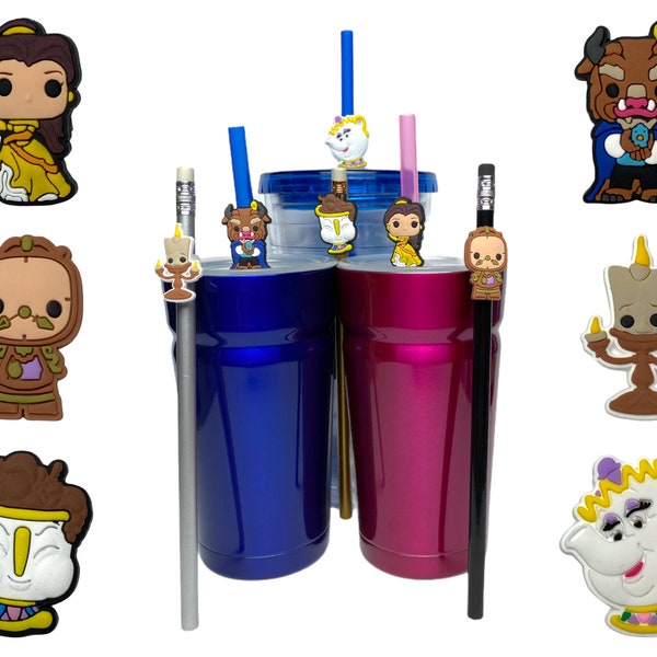 Beauty & the Beast Straw Buddies | Belle, Cogsworth, Lumiere, Mrs. Potts, Chip Pencil Toppers | Birthday Party Loot Bag Gifts | Prizes