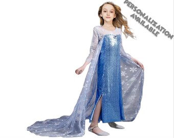 Child Elsa Dress | Frozen Princess Costume | Disney World Vacation Outfit | Disneyland Cosplay | Halloween Dress Up Clothes | Let It Go