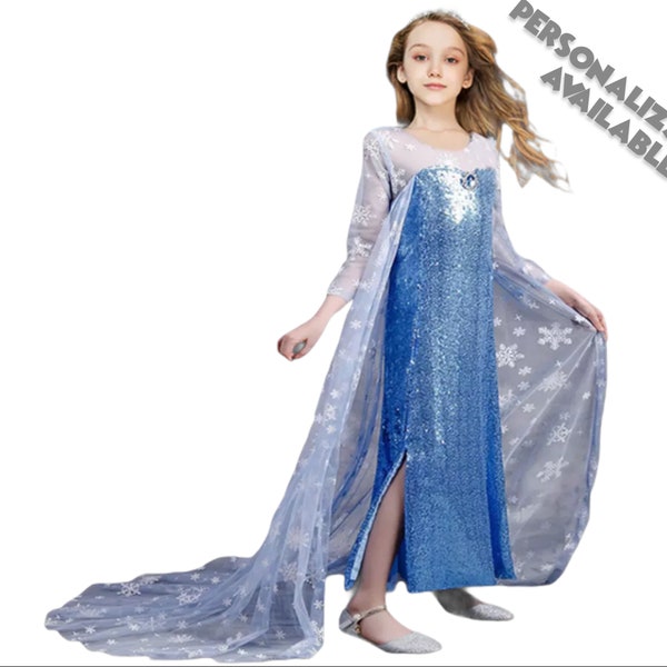 Child Elsa Dress | Frozen Princess Costume | Disney World Vacation Outfit | Disneyland Cosplay | Halloween Dress Up Clothes | Let It Go