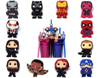 Avengers Straw Buddies | Marvel Pencil Toppers | Iron Man, Spider-Man, Captain America, Black Panther, Scarlet Witch, Vision, Winter Soldier