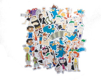 Phineas and Ferb Stickers | Vinyl Sticker for Laptop, Scrapbook, Phone, Luggage, Journal, Party Decoration | Assorted Stickers