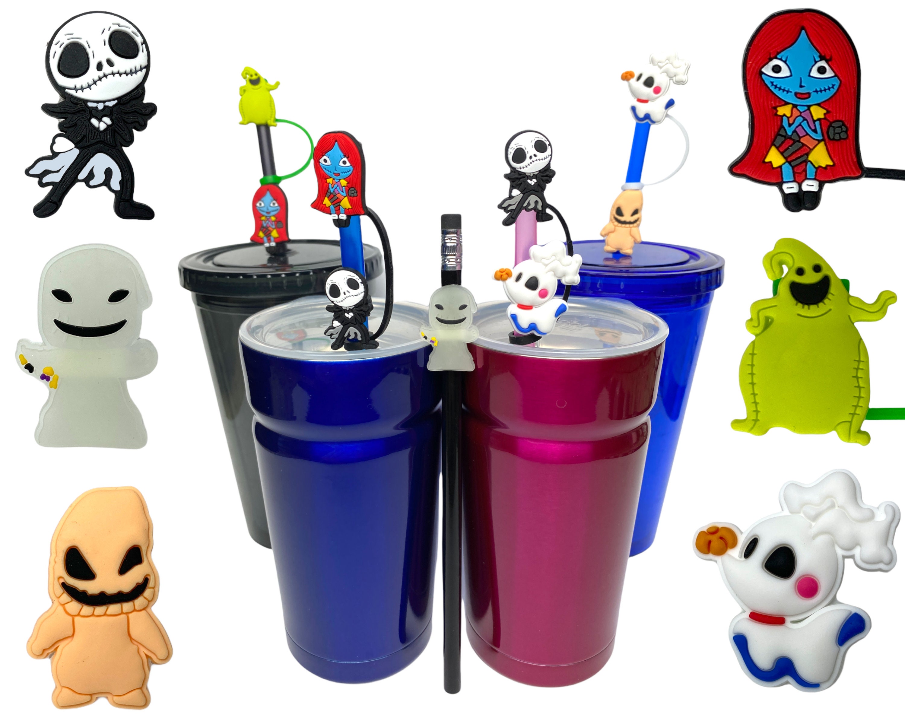 Nightmare Before Christmas Straw Buddies & Lids, Disney Tumbler Decoration, Party Gift Loot Bag