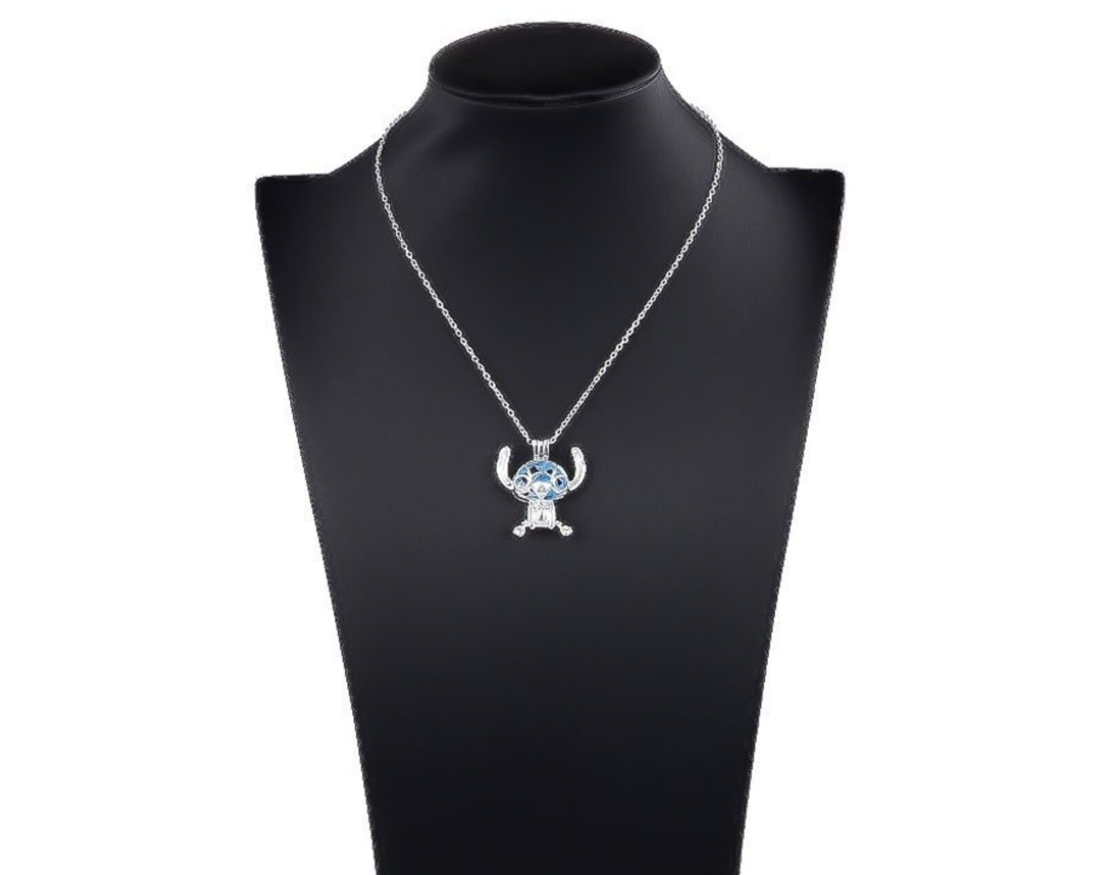 Silver Stitch Cage Locket Necklace Disney Stitch Necklace Etsy