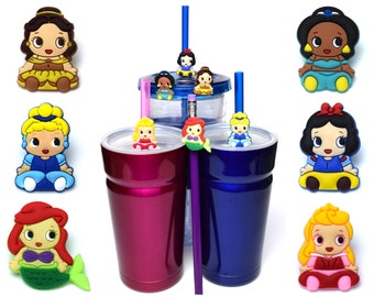 Disney Princess Straw Buddies | Snow White, Aurora, Jasmine, Ariel, Cinderella, Belle Pencil Toppers | Birthday Party Loot Bag Gifts