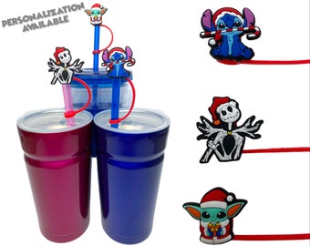 Christmas Disney Straw Lid | Stitch Straw Topper | Baby Yoda Tumbler Decoration | Jack Skellington Party Gift Loot Bag | Grogu Fish Extender