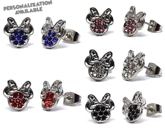 Silver Rhinestone Minnie Mouse Earrings | Minnie Mouse Studs | Minnie Earrings | Minnie Mouse Jewelry | Disney Jewelry | Disney Earrings