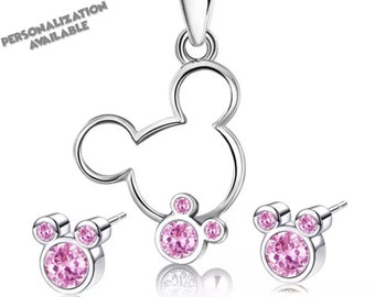 Mickey Mouse Necklace and Earrings | Pink and Silver Mickey Mouse Jewelry | Mickey Mouse Earrings | Disney Jewelry | Gift for Disney Fan