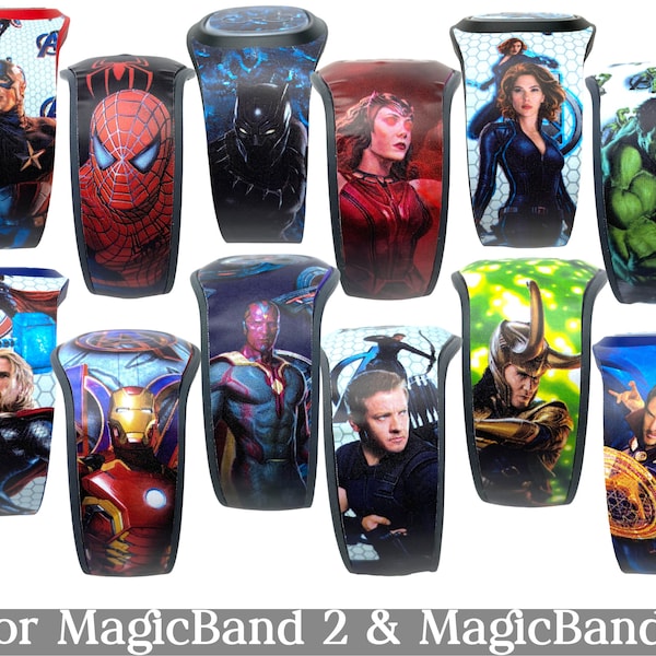 Avengers Skins for MagicBand 2.0 or MagicBand+ | Captain America, Black Panther Magic Band Decal | Fits Child & Adult Band | Disney World