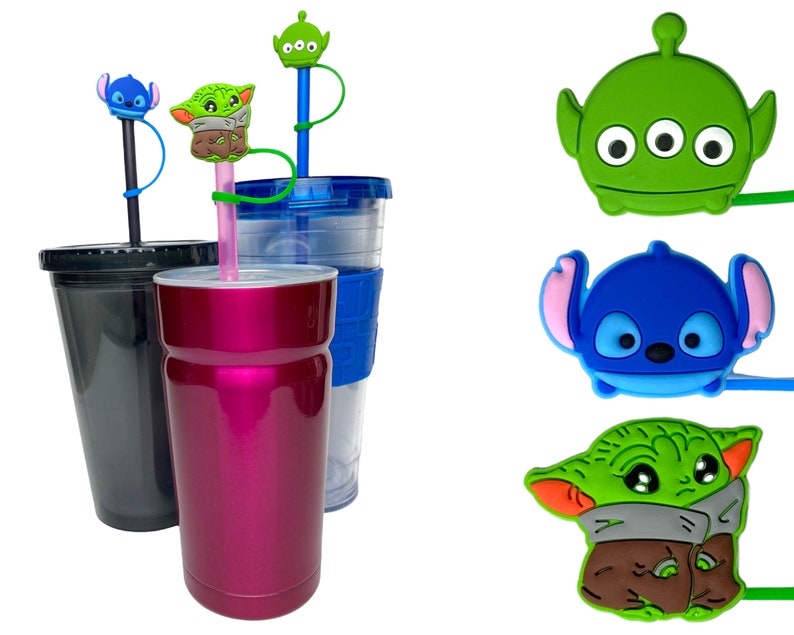 Disney Aliens Straw Lid Stitch Straw Topper Baby Yoda Tumbler Decoration Toy Story Party Gift Loot Bag Grogu Cruise Fish